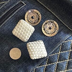 Silver tone vintage square and round clip on earrings